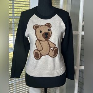 FCT WITH LOVE Teddy Bear Knit Pullover Sweater Girl 1X Black/Beige Crew Neck